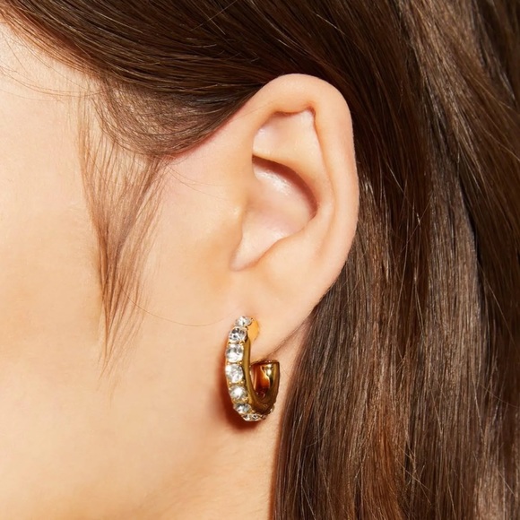 Lele Sadoughi Crystal Chubbie Pave Huggie  Hoops - Picture 6 of 7